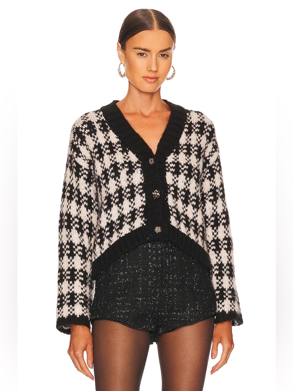 Hayley Menzies Cassidy Alpaca Jacquard Cardigan In Black & White